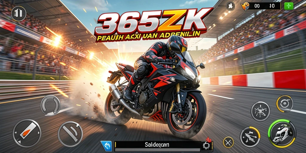 Screenshot utama 365ZK menampilkan aksi balapan motor yang mendebarkan.