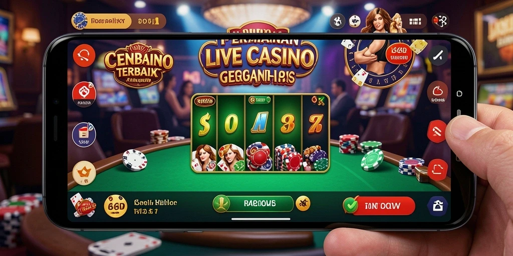 Screenshot permainan 66D menampilkan dealer langsung dan suasana kasino yang hidup.