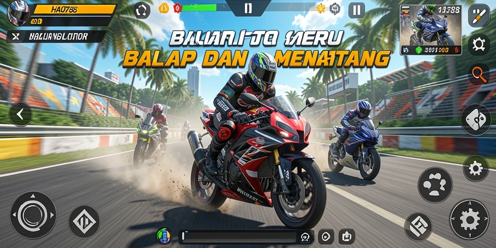 Screenshot HAO788 yang menampilkan aksi balap motor yang mendebarkan.
