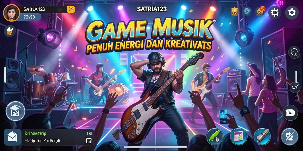 Tampilan gameplay SATRIA123 dengan musik yang energik dan interaktif.