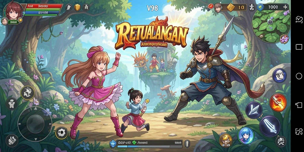Screenshot V98 menampilkan aksi seru dalam dunia Anime